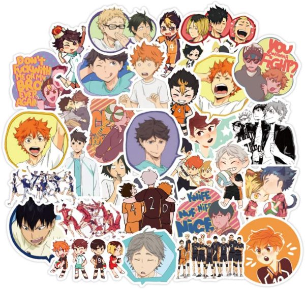 50pcs pack vinyl die cut waterproof anime sticker pack japanese anime haikyuu sticker for water bottle car bike laptop decal sticker haikyuu homefurniturelife online store