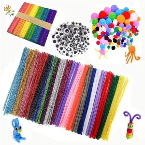 Includes 200Pcs Chenille Stems Pipe Cleaners Set 430 Pcs Craft Supplies Set 130Pcs Self-Sticking Wiggle Googly Eyes and 100Pcs Pompoms for DIY Crafts Decorations Creative School Projects … 