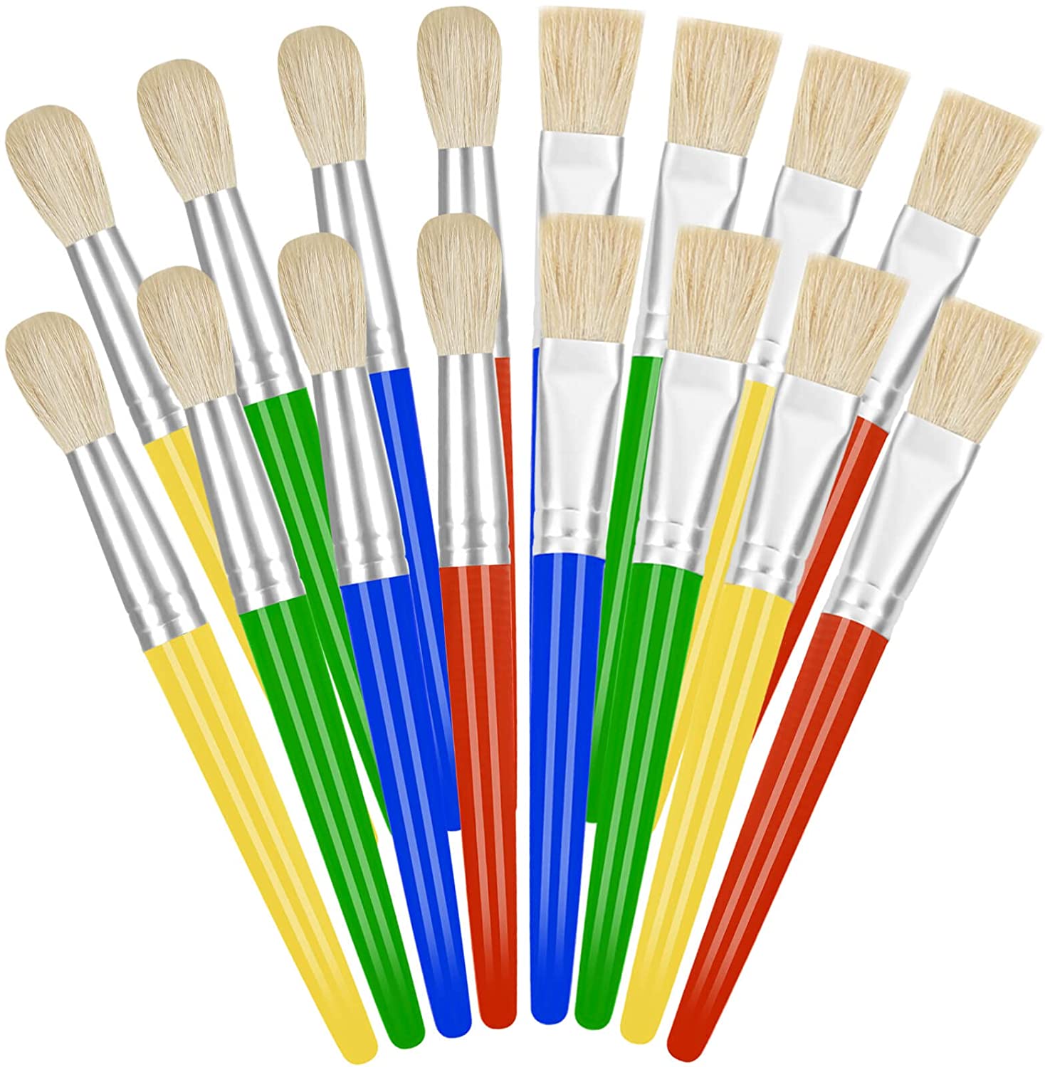 Kids Paint Brushes, 16 Pcs Easy to Clean Paint Brushes for Kids, Large Toddler Chubby Paint Brushes, Round and Flat Preschool Paint Brushes for