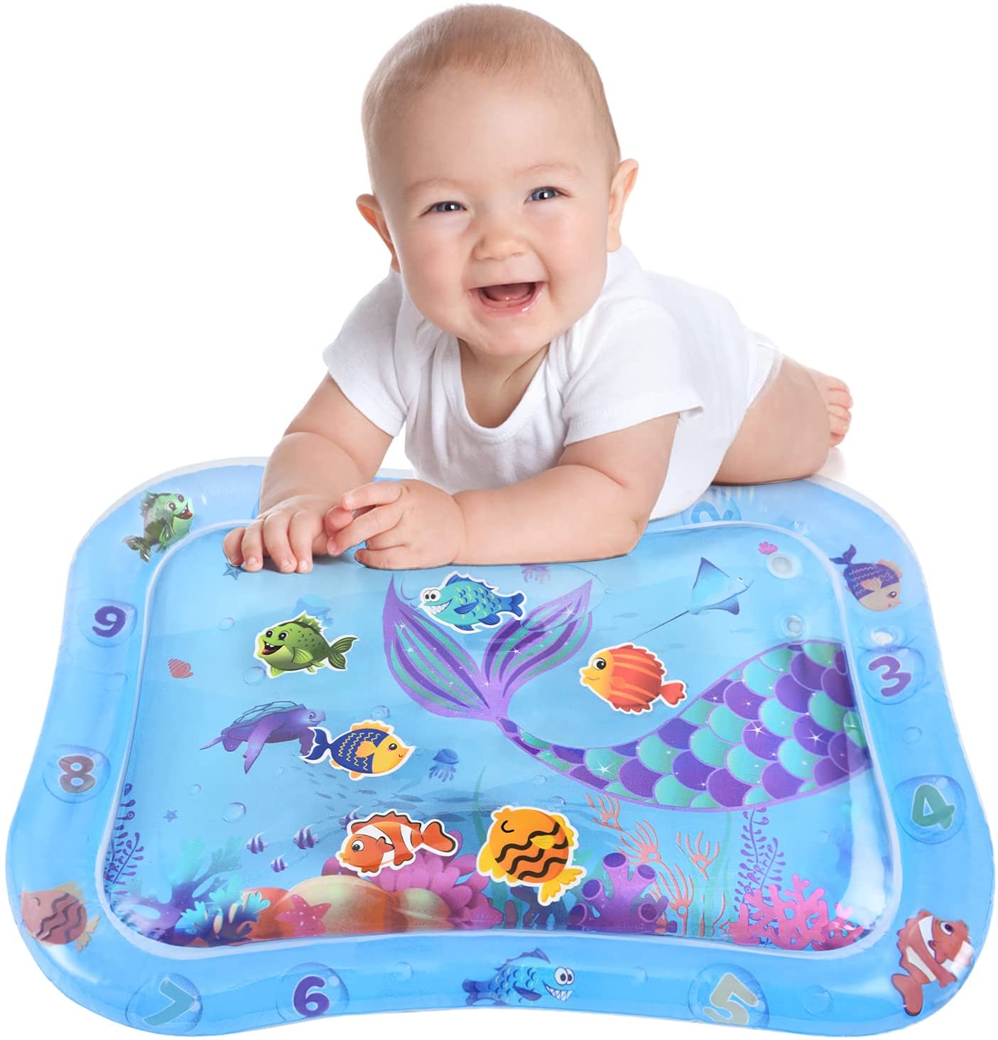 WERNNSAI Mermaid Water Play Mat 25’’ x 20’’ Tummy Time Water Mat for Baby Girls Boys Newborn Inflatable Activity Center Infant Toys for 0 to 24 Months Baby Gifts 