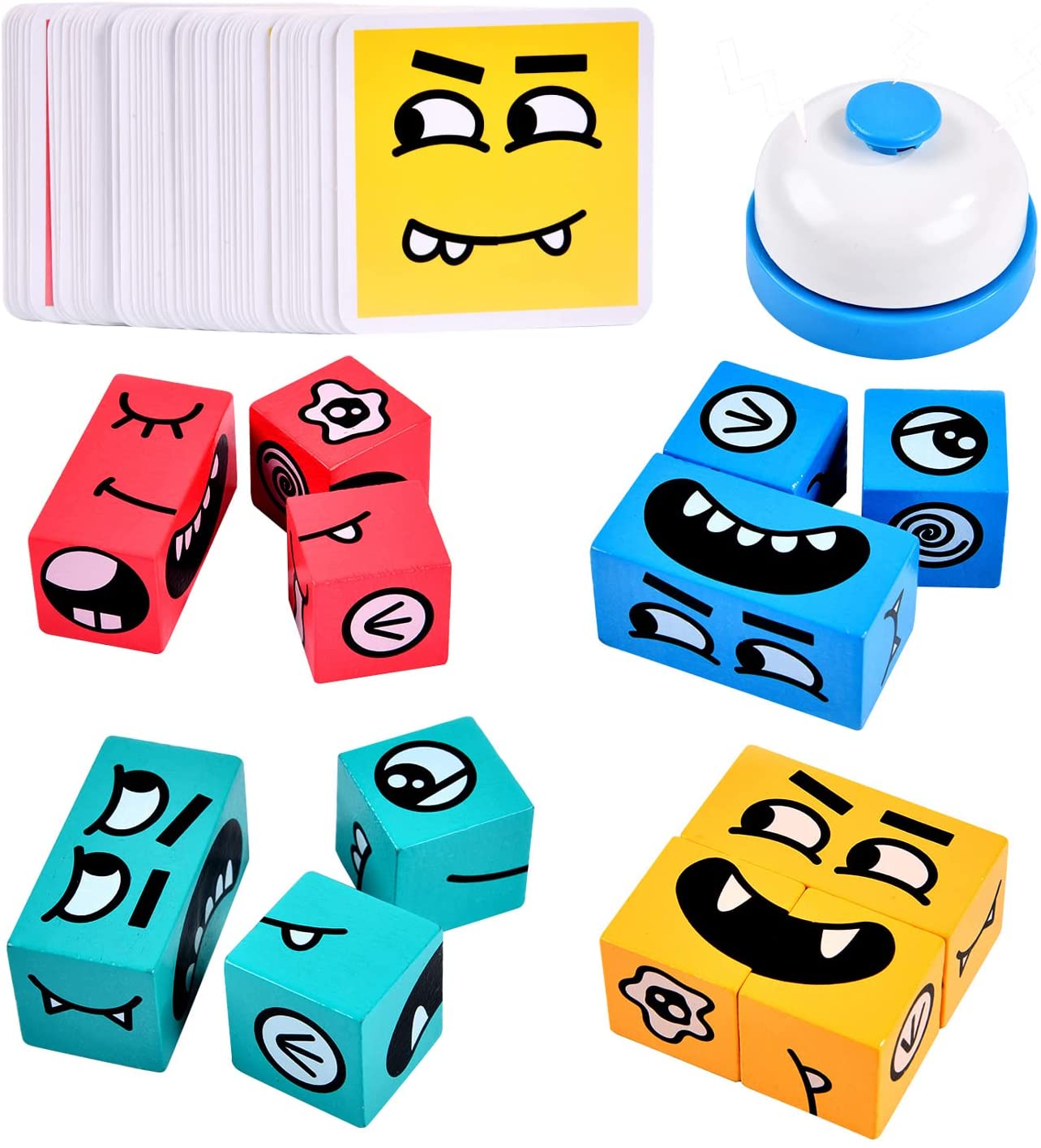 Geometric Cube Face Emoji Changing Puzzle Building Cubes Interaction Toy Wooden 
