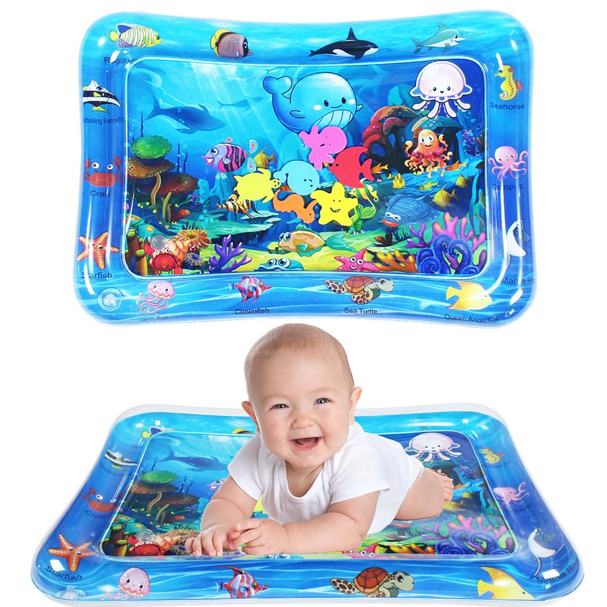 Inflatable Water Play Mat+Inflator Set Infant Fun Tummy Time Kids Play Activity 
