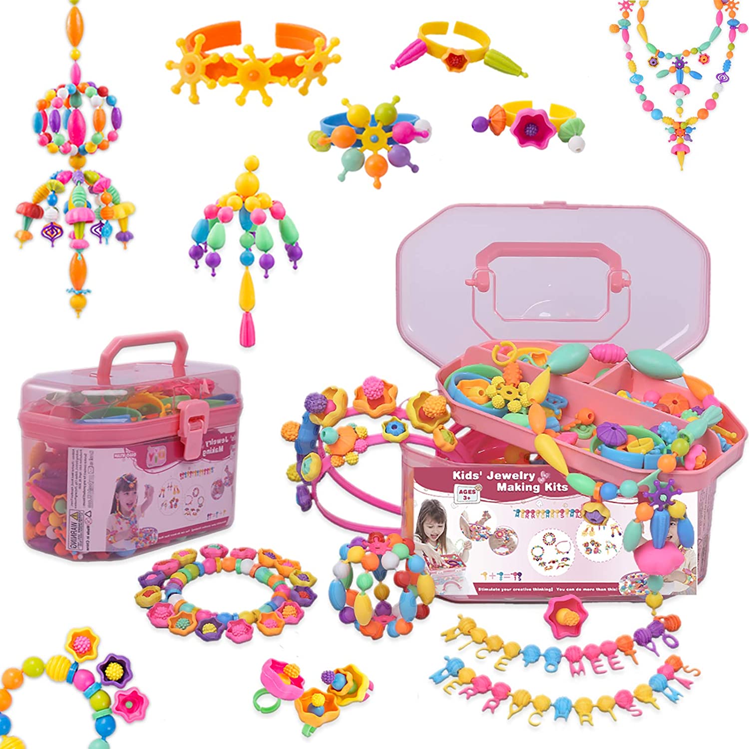 Dsoar Pop Beads for Kids 650PCS Art DIY Beads Toy Kits Set Jewelry Making DIY Necklace Bracelet Ring Colorful Acrylic Beads 