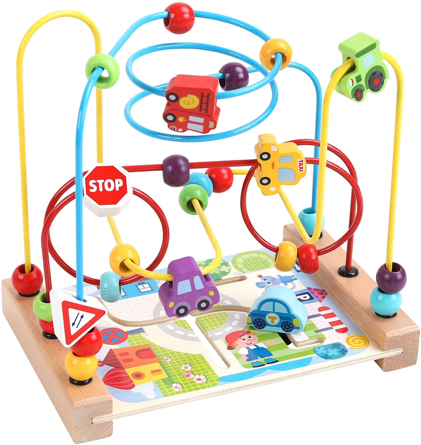 Wooden Toys Beads Maze Roller Coaster Educational Toys for Toddlers Baby Around Circle Bead Skill Improvement Wood Toys Birthday Gift for Boys & Girls