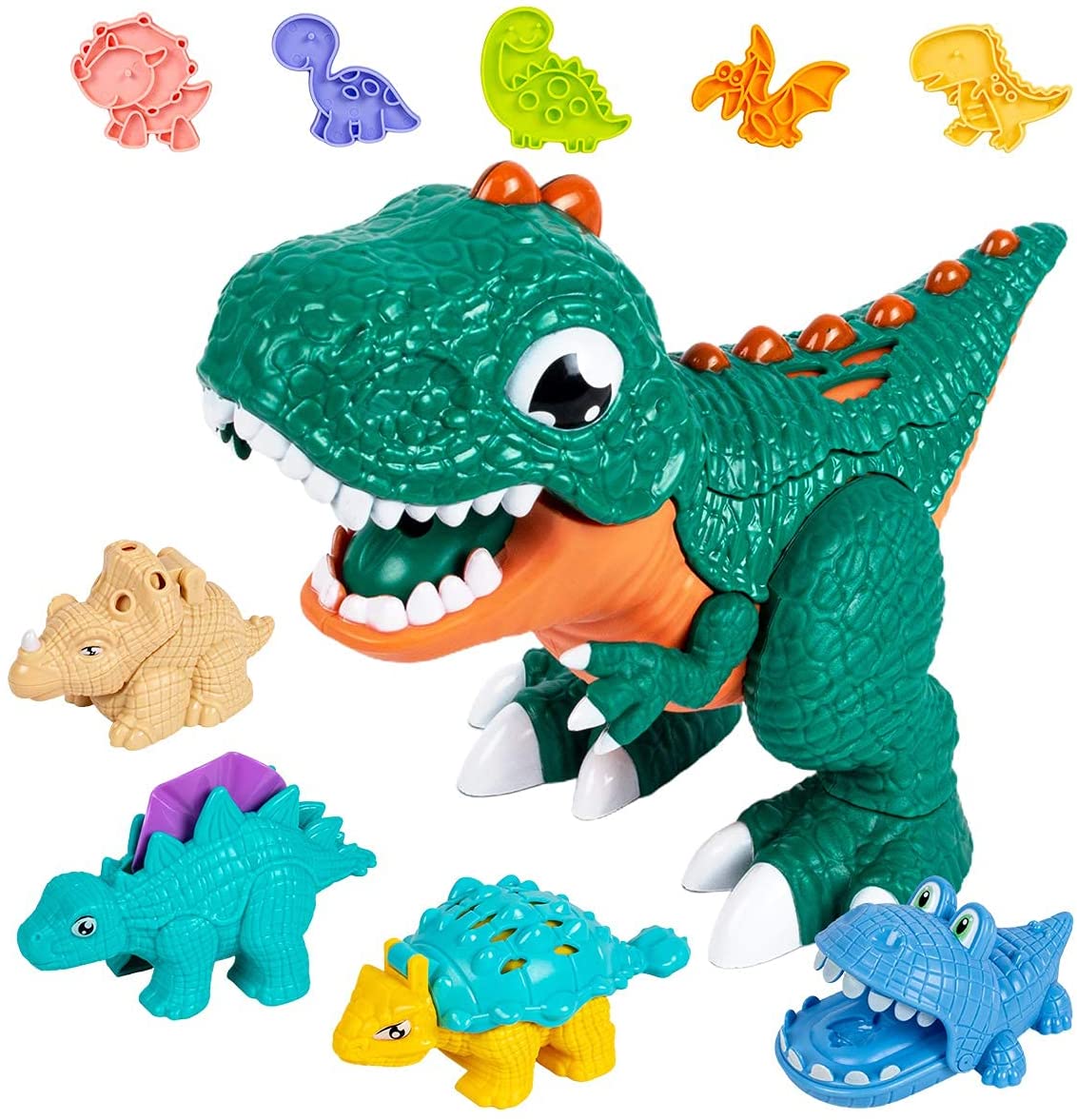 Deardeer Kids Play Dough Dinosaur Play Set 26 Pcs Pretend Play Toy Kit with Dough and Moulds in a Portable Case 