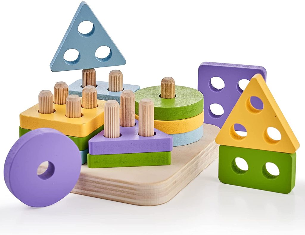 Wooden Sorting Stacking Toys, Montessori Toys for Toddlers Learning