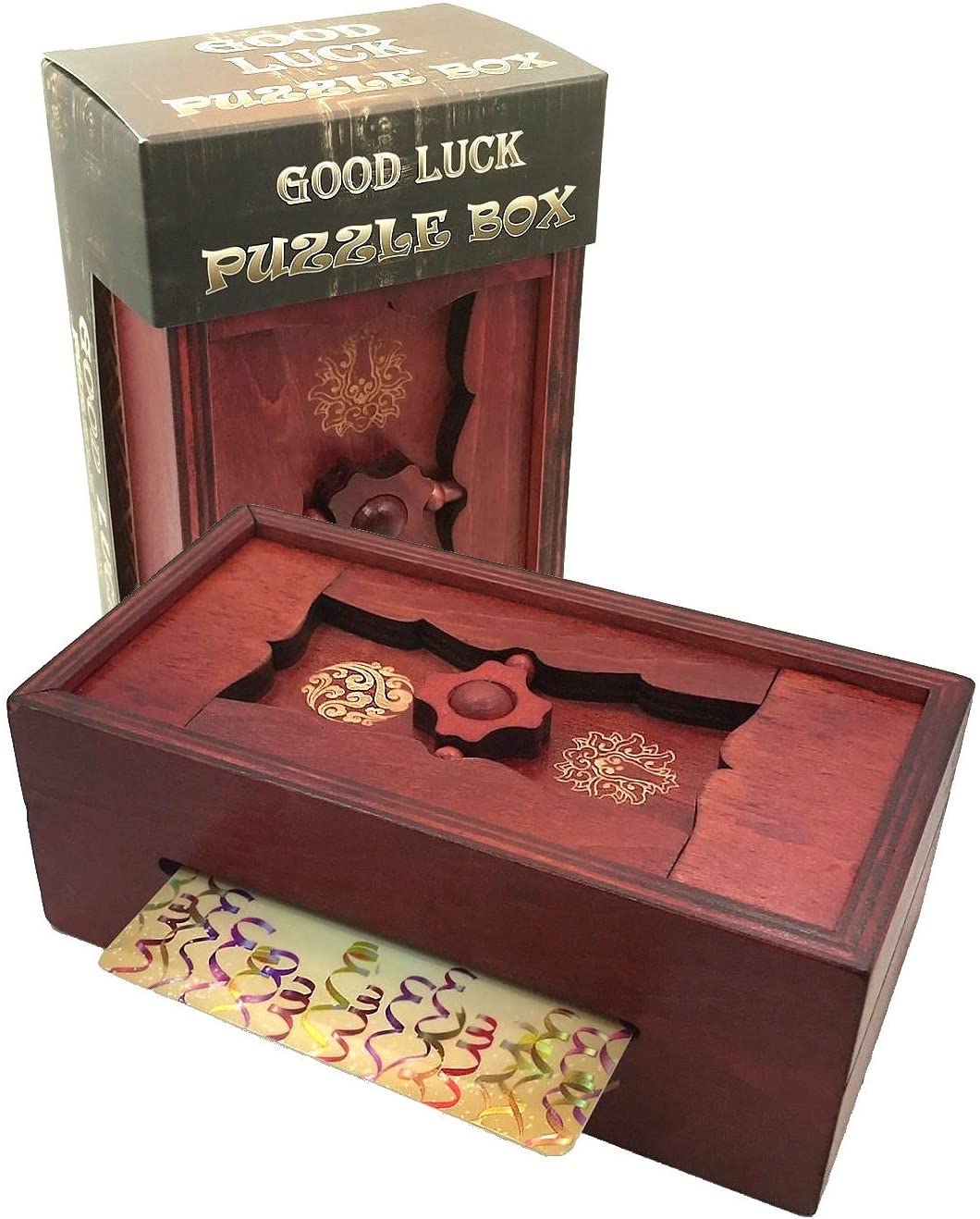 Money and Gift Card Holder in a Wood Magic Trick Lock with Two Hidden Compartments Brainteaser Toy Treasure Secret Puzzle Box 