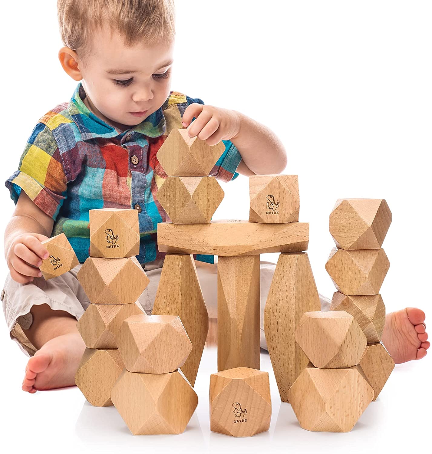 Wood Balancing Stones Rock Blocks Building Creative Toy Equilibrium Stacking Game Rainbow Color for Kids Babies Girls Boys Wooden Stacking Game 