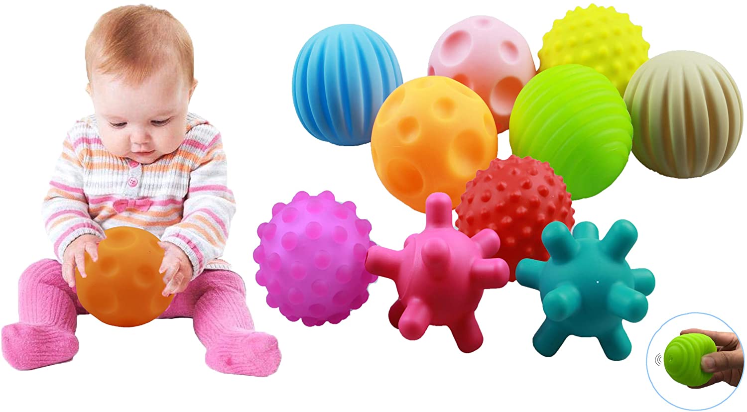 ROHSCE 6pcs Baby Textured Multi Ball Set Infant Sensory Balls Massage Soft Ball 