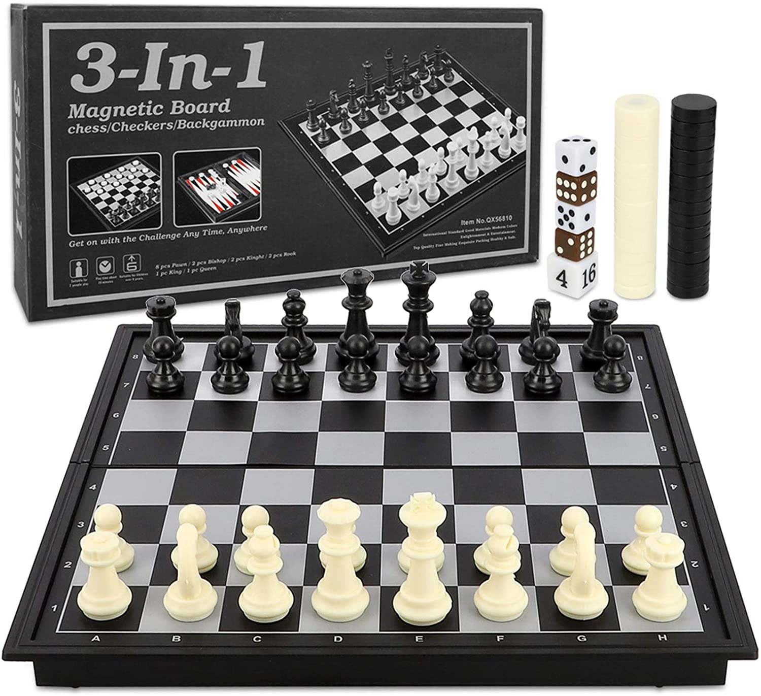 Portable Folding Magnetic Chess Checkers Board Set Travel Game Classic Toys 