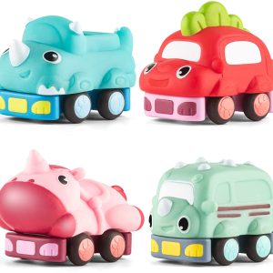Divwa Pull Back Cars for Toddlers 4 Pack Mini Cartoon Dinosaur Pull Back Toy Cars for Toddler Girls Boys Baby Kids Age 1 2 3 2-4 3-5 Year Old Birthday 