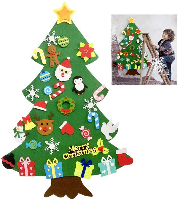Christmas Tree ESSAJOY 33pcs DIY Christmas Tree Xmas Gifts for Kids Handmade Christmas Home Decorations Felt Tree Detachable Ornaments 