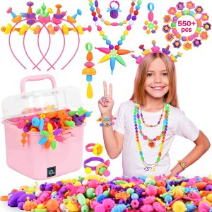 390-Piece Pop Snap Beads Jewelry Making Kit DIY in Bowling Pin Bottle for Girls 
