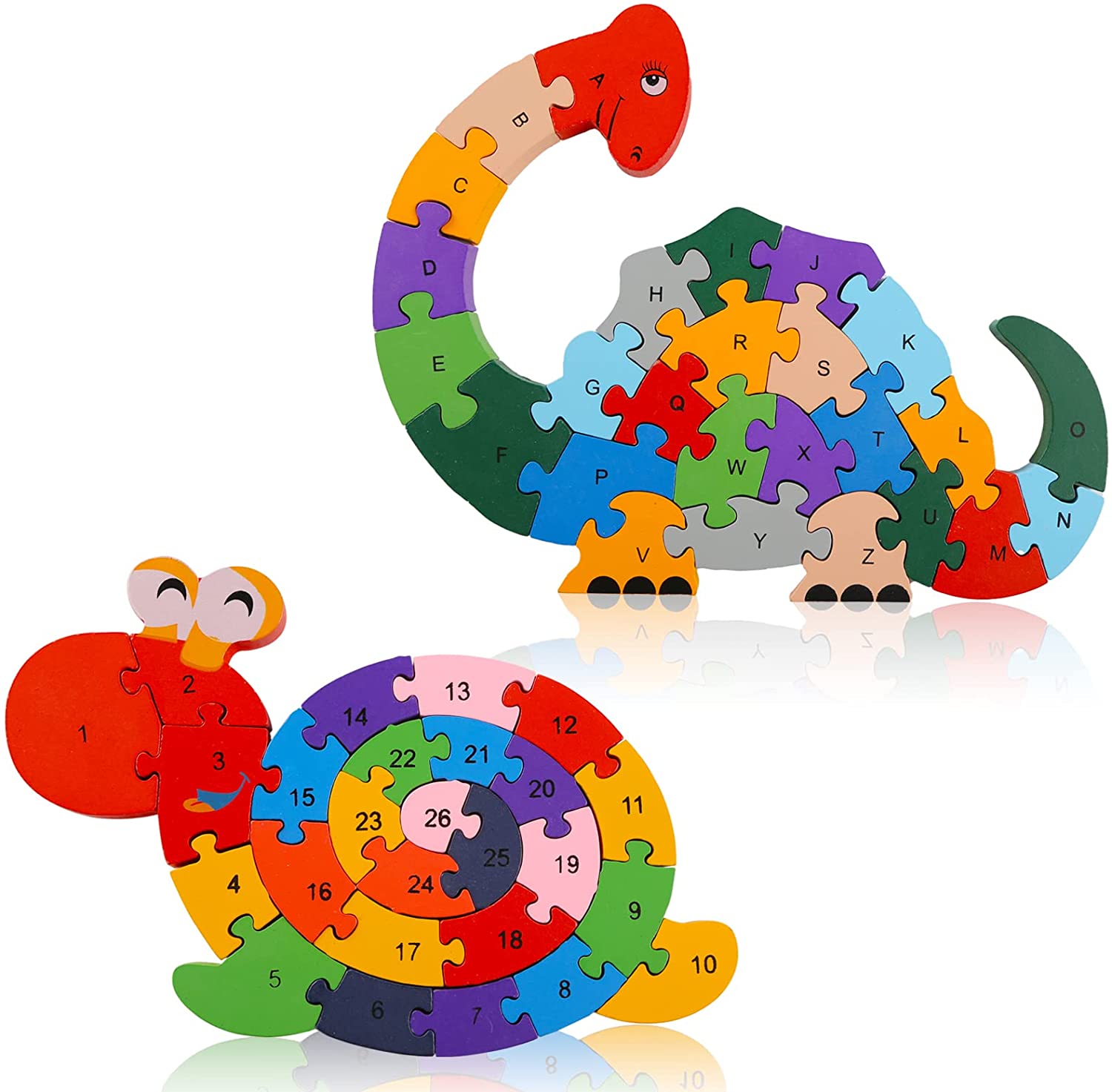 ABC Wooden Alphabet Snail Jigsaw Puzzle Blocks Children Educational Learning Toy 