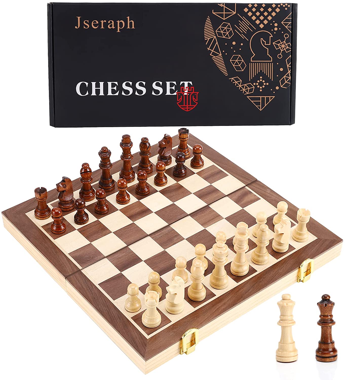 13.5" Wooden Chess Game Set Board Hand Crafted Folding Chessboard Travel Game 