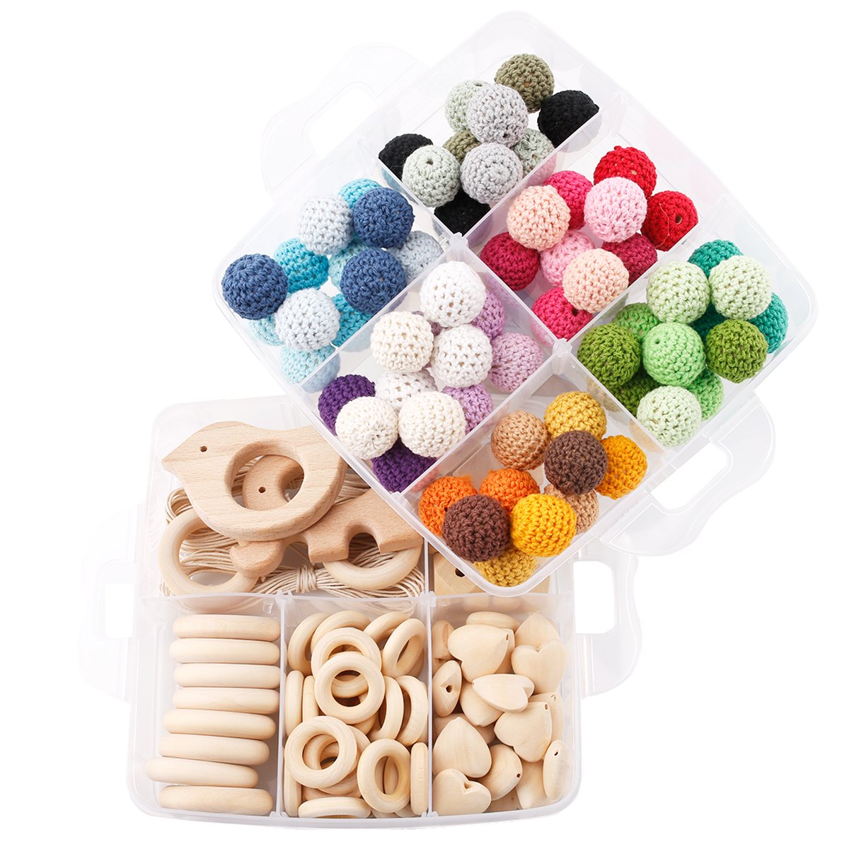 Baby Teether Beads DIY Craft Wooden Rings Crochet Set DIY Nursing Teething 