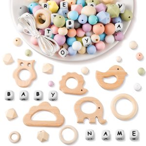 Baby Wooden Teether Animal Shape Chew Beads Teething Toy Baby Nursing Bracelets 