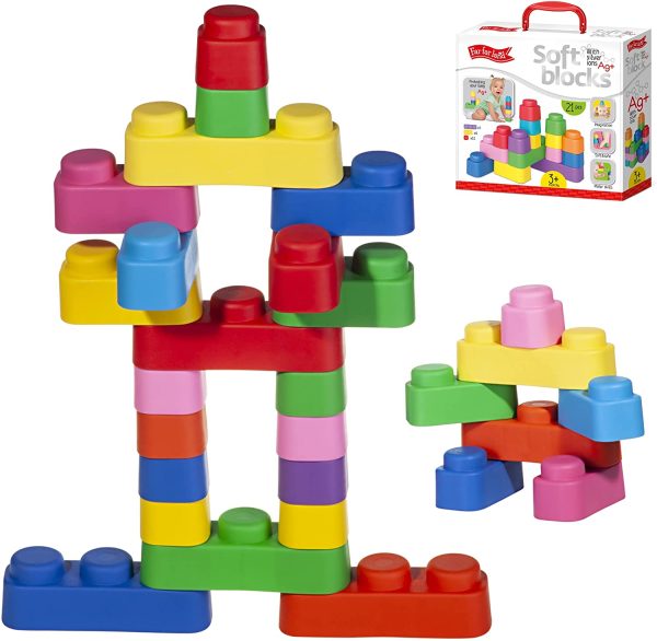 Cognitive Development Educational Play Early Learning Stacking Blocks for Infants and Toddlers UNiPLAY Plus Soft Building Blocks — Creativity Toy Pink 122-Piece Set 