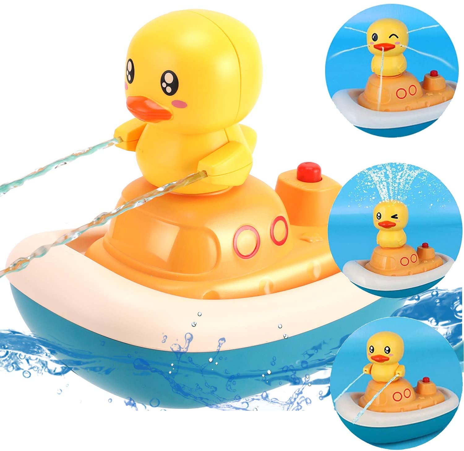 Liberty Imports Baby Bathtime Toy | Electric Rotation Water Spray Fountain  Duck Boat with 3 Sprinkle Modes | Floating Bathtub Toys for Toddlers & Kids