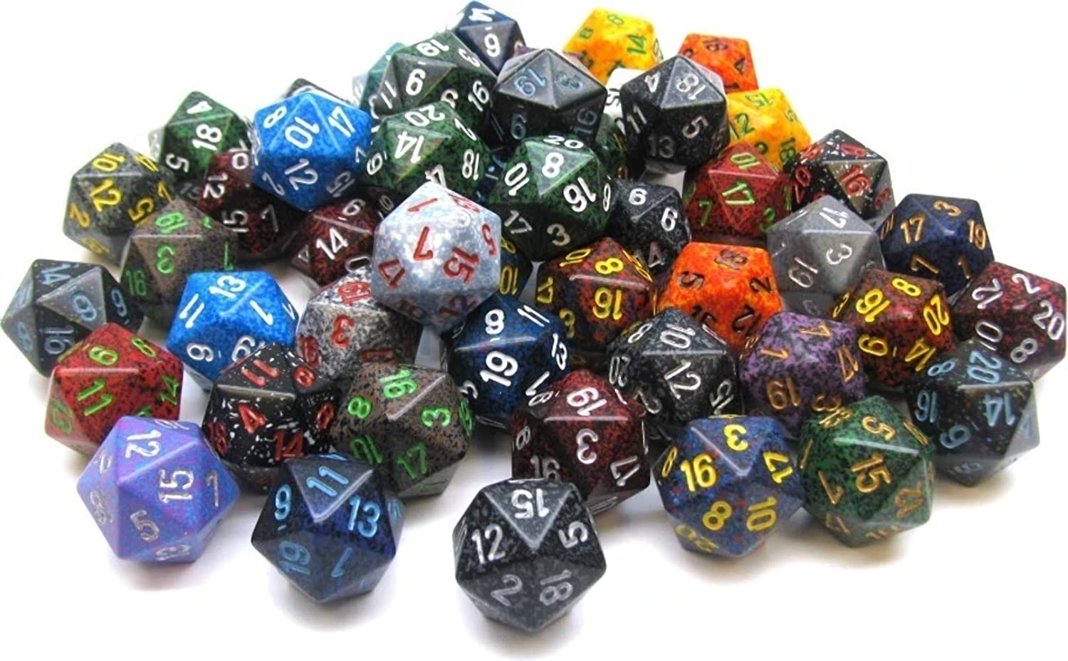 DND Dice Set - Chessex D&D Dice - 16mm Assorted Speckled Plastic Polyhedral Dice Set - Dungeons and Dragons Dice Includes 50 Dice – D10