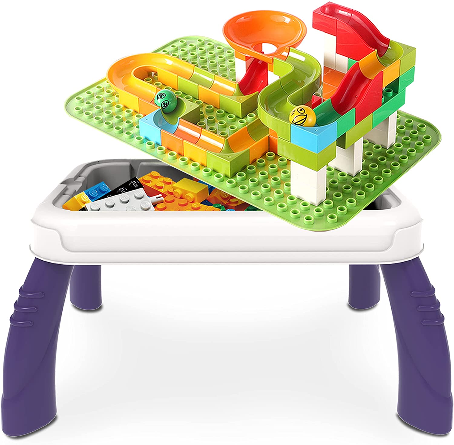 Multi Kids Activity Table with Large Building Blocks Compatible Bricks Toy Building Block Building Block Table with Storage Learning Table See SPEING Building Block Table Water Table White 