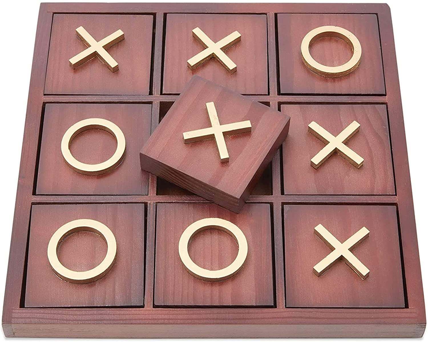 Wooden Tic Tac Toe Coffee Table Game 9.5 x 9.5 in, 10 Pieces 