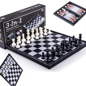 Chess ZCQS Chess Set 9.8 x9.8 Inches 3 in 1 Magnetic Travel Chess Set  Checkers Toys Gift Chess Boards Game Set Backgammon Set with Folding Chess  Board 