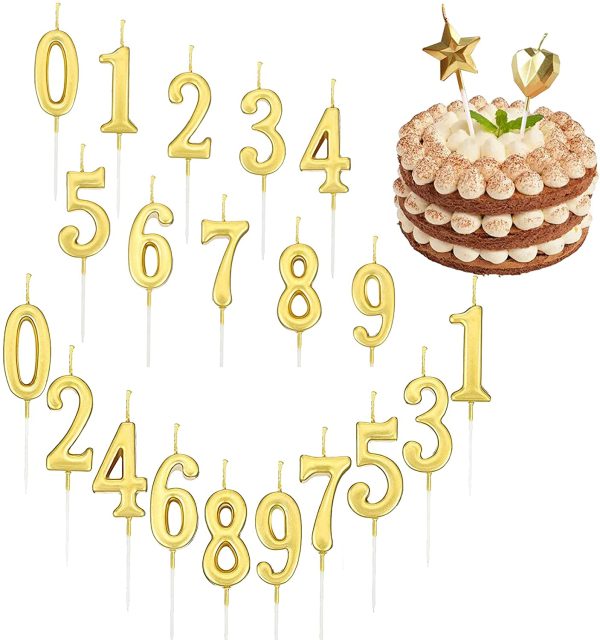 Glitter Gold 0-9 Number Heart Birthday Candles Party Cake Topper Cake Decoration 