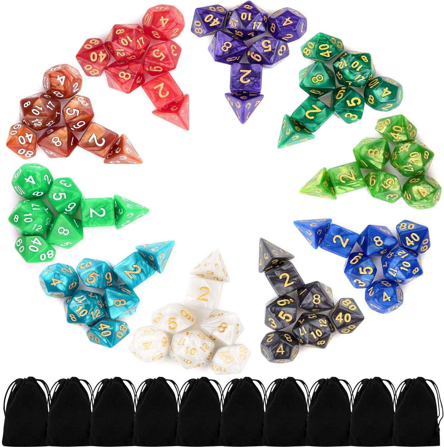 MagiDeal 10x D8 Polyhedral Dice 8 Dadi a denti per Dungeons and Dragons 