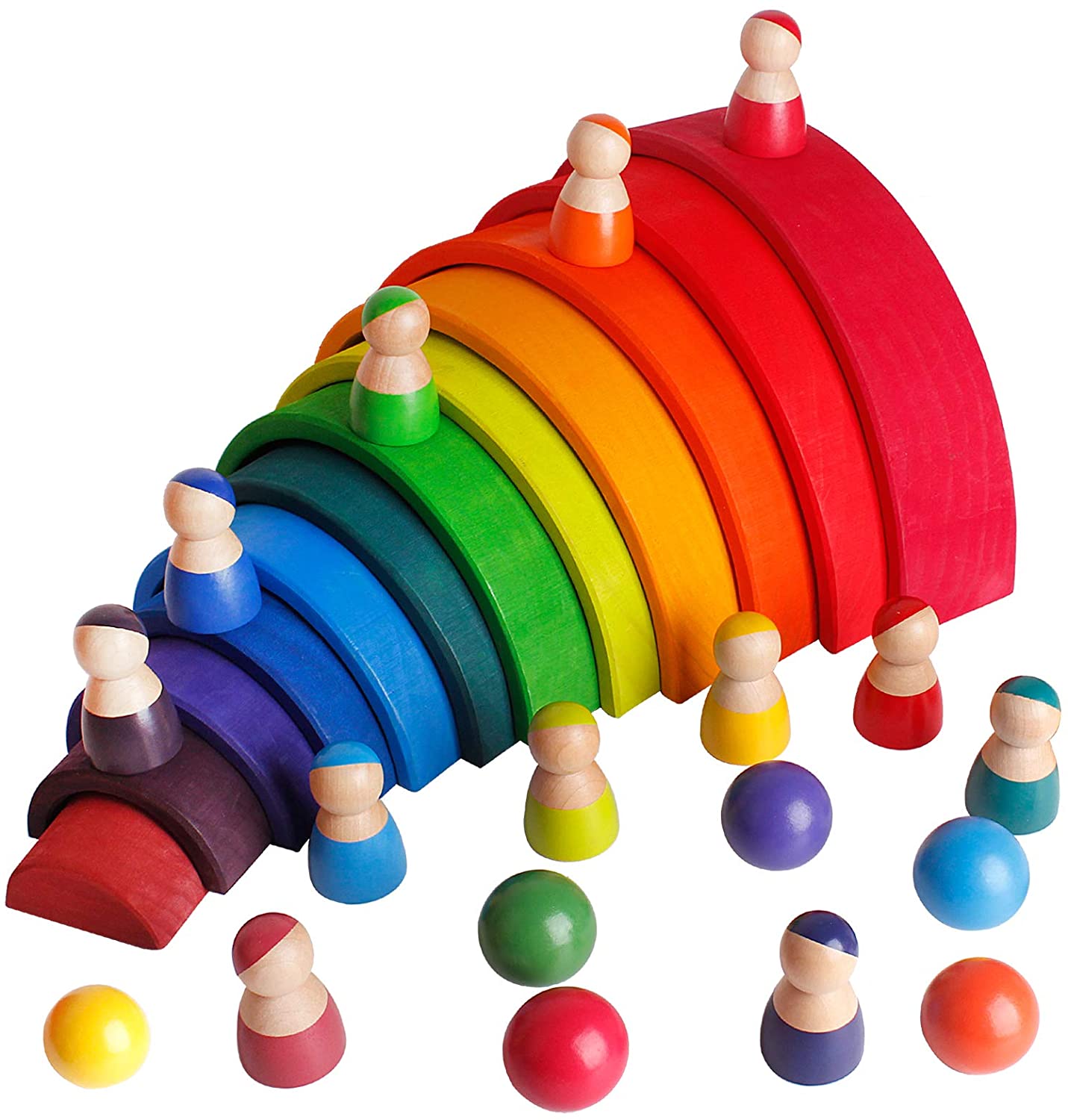 Building Blocks Montessori Educational Toy Wooden Rainbow Stacker Nesting Puzzle 