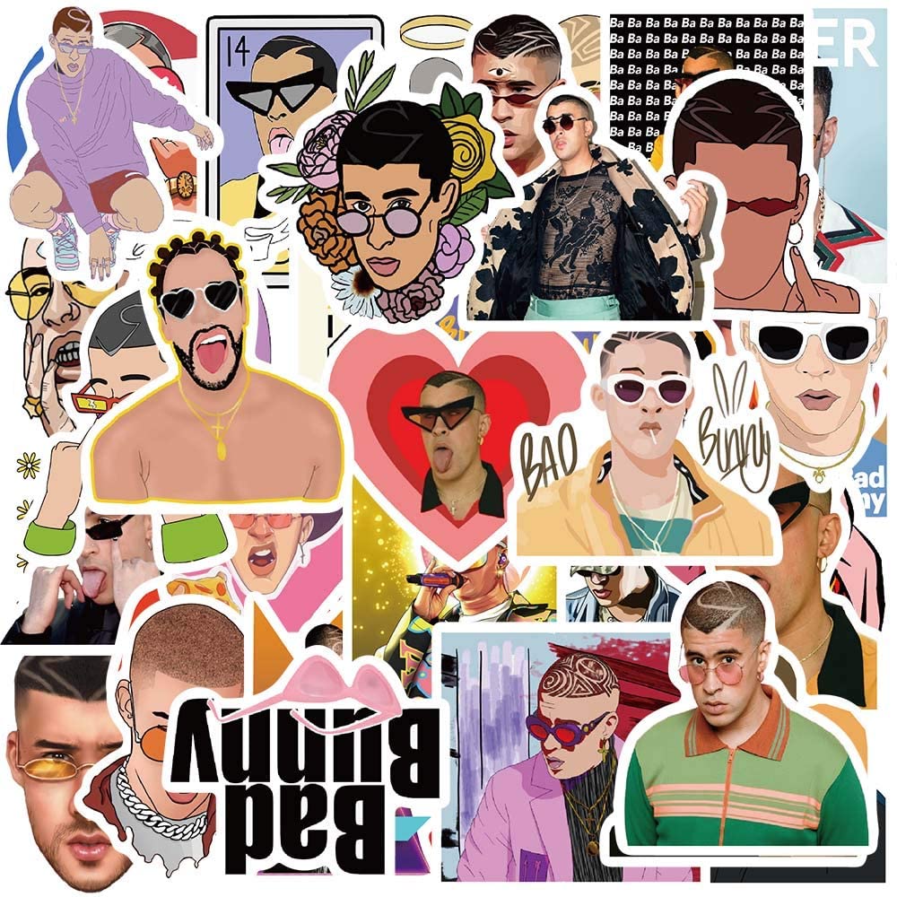 Pop Singer Bad Bunny Stickers 50PCS for Laptop and Water Bottles,Waterproof Durable Trendy Vinyl Laptop Decal Stickers Pack for Teens Water Bottles Computer Travel Case Bad Bunny 
