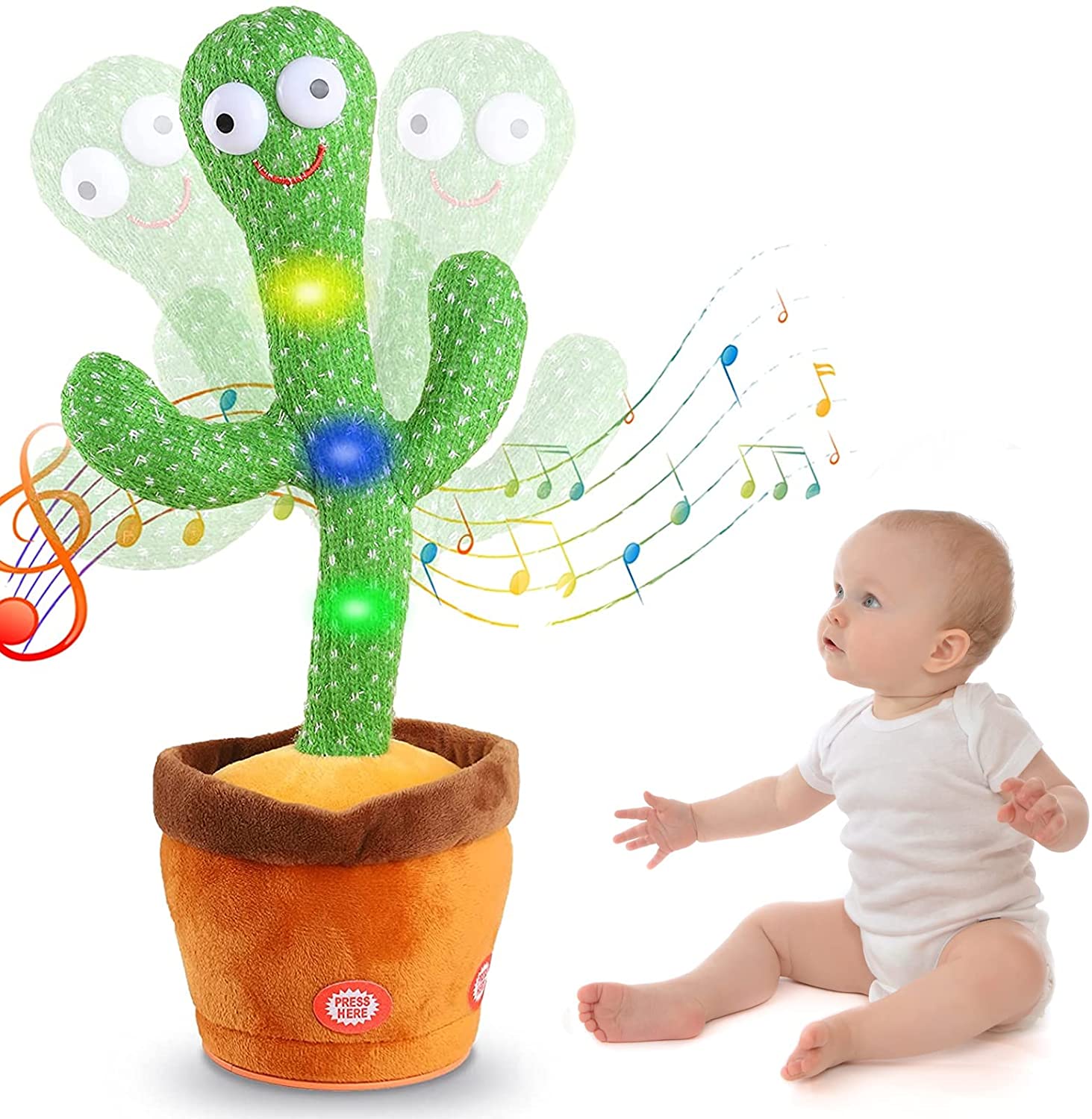 Mimicking Cactus Toy for Babies Singing Dancing Talking Cactus Repeats What You Say Soft Plush Cactus Gift 120 Songs 