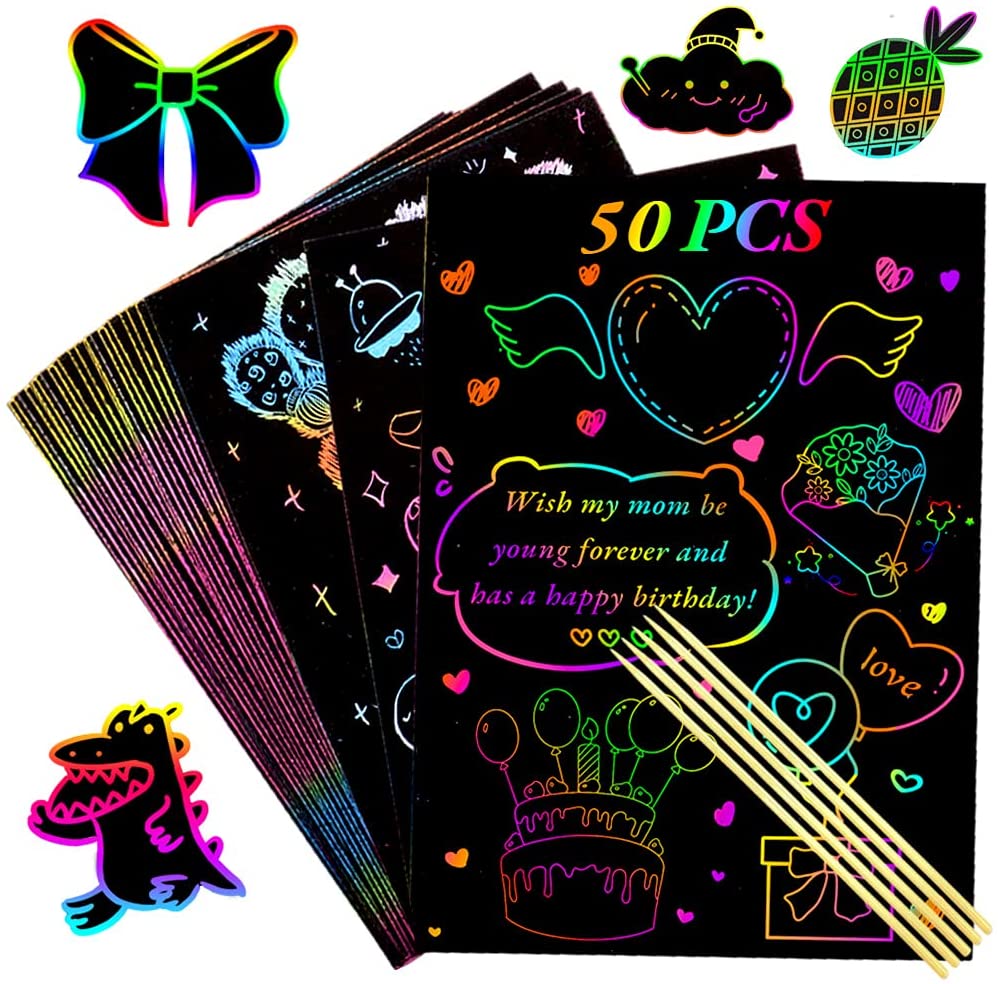 60 pcs Johiux Christmas Scratch & Sketch Art Paper，Scratch Painting Graffiti Creative Gift for Kid & Adult 