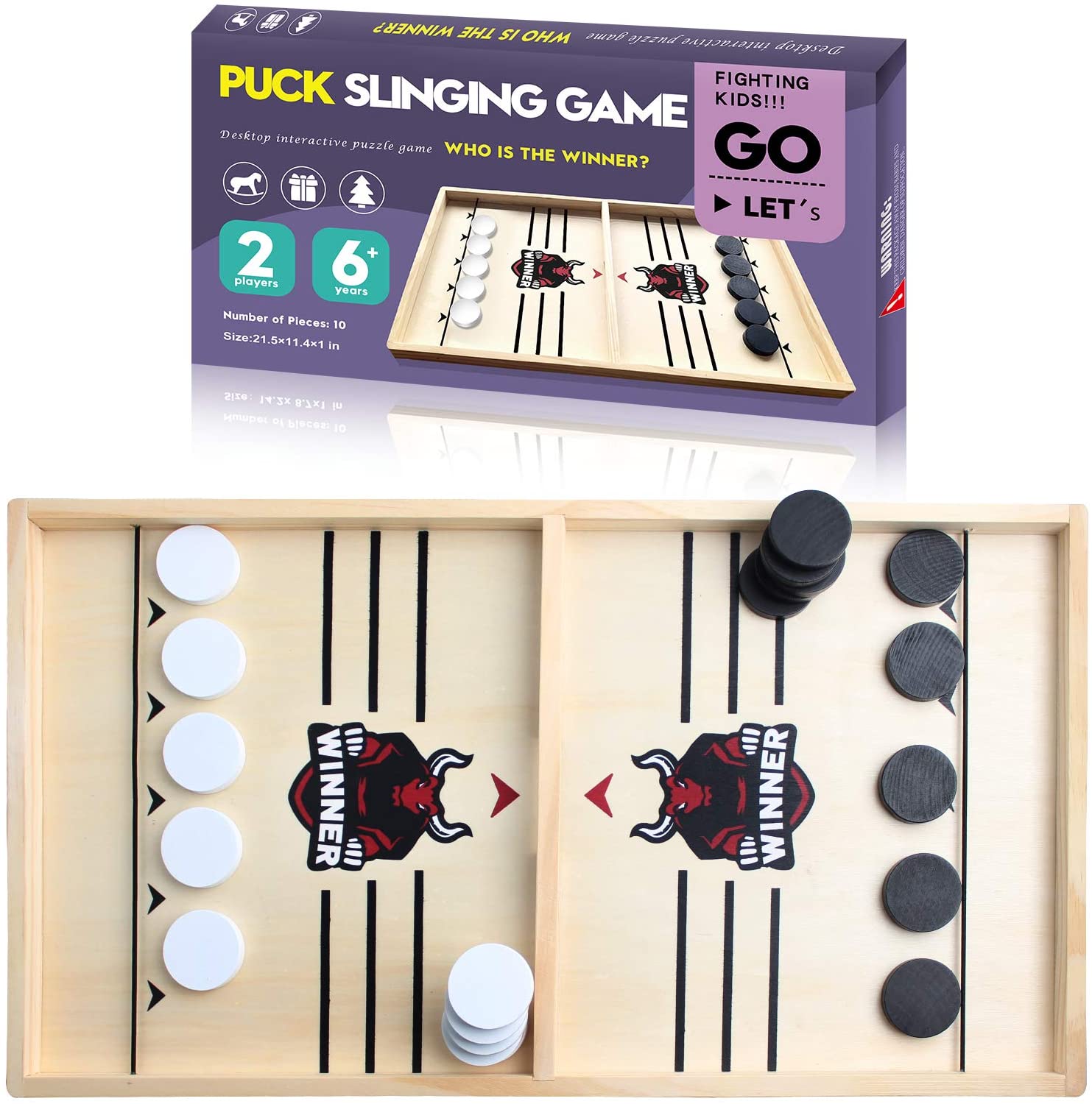 Aoheuo Fast Sling Puck Game Paced and Wooden Chess Game Set 