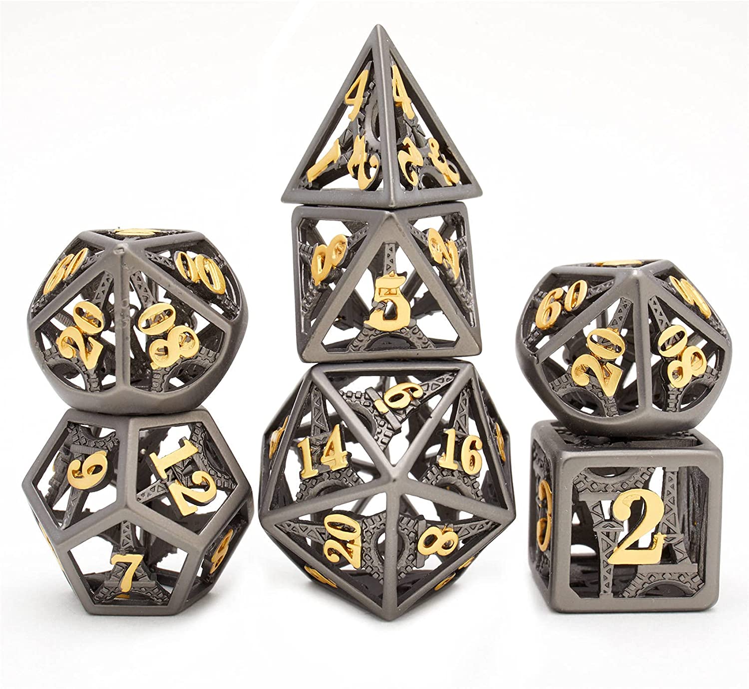 Storage Bag * 7Pcs Metal Polyhedral Dice Role Playing and Tabletop Game 