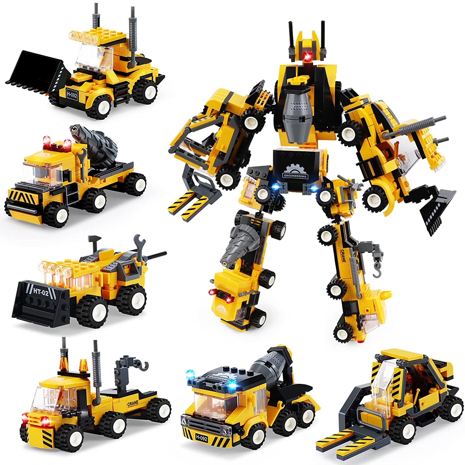 MOONTOY STEM Building Toys,718PCS Robot Building Kit for Kids 6-12,6 in 1  Engineering Building Bricks Construction Vehicle Truck Educational Toys 
