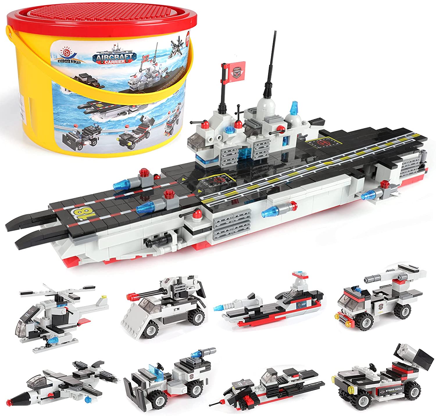 New 743pcs 8 in 1 Aircraft Carrier Building Blocks Toy Fits Bricks Blocks Gifts 