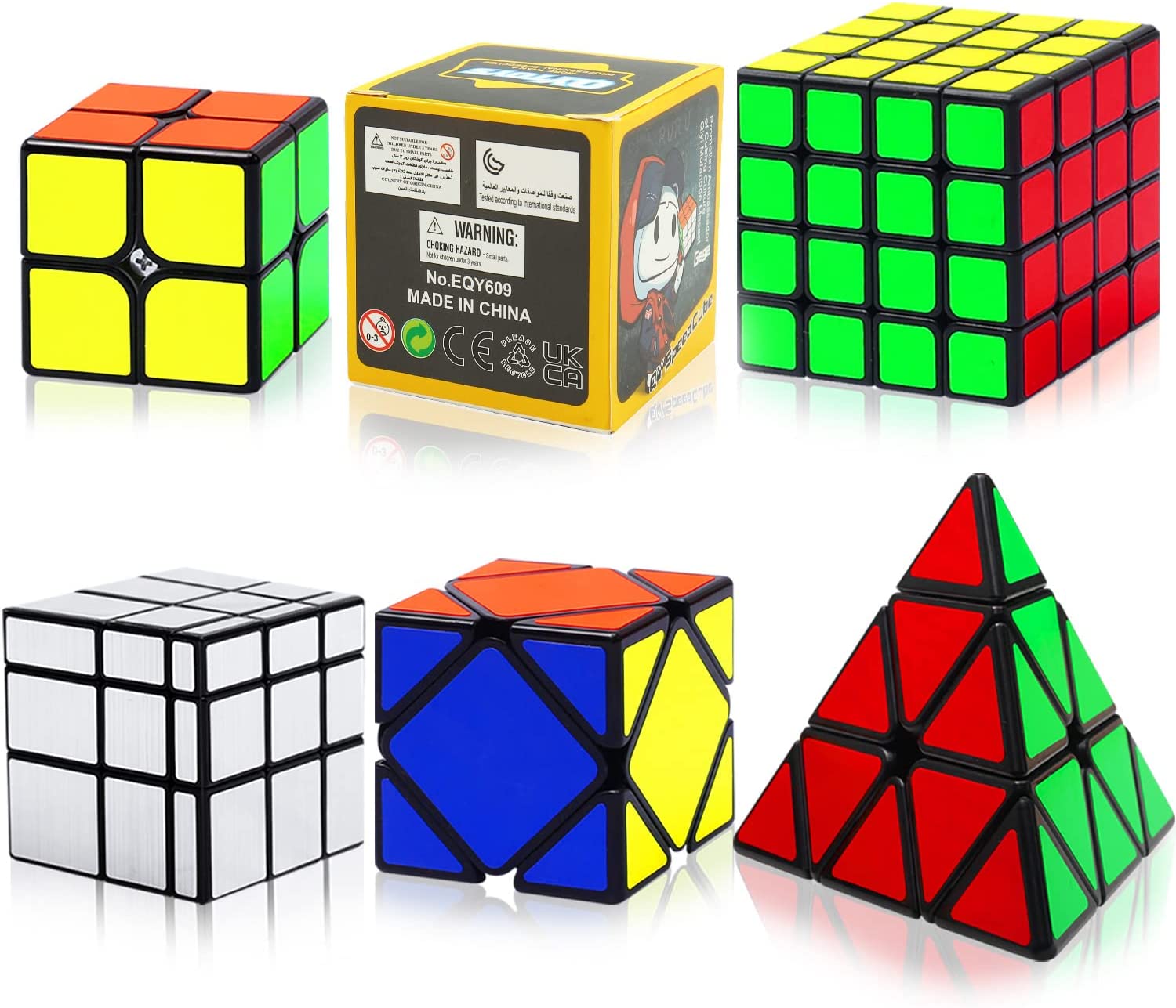 4 Pcs Magic Cubes Bundle 2x2 3x3 Pyramid and Skewb Speed Puzzle Set Toy for Kids 