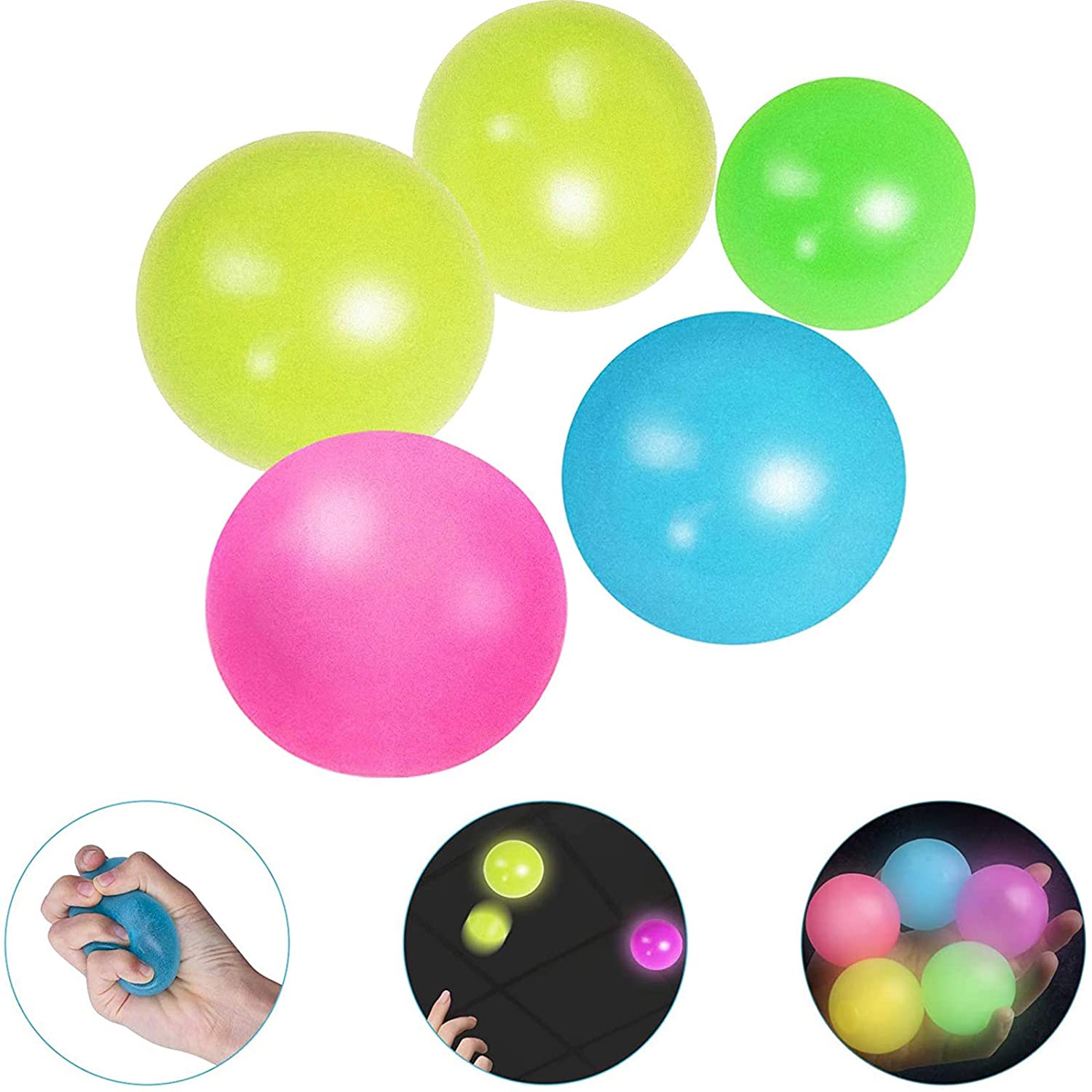 OCD Anxiety Fun Squishy Toys for ADHD Glow Balls Sticky Wall Balls Stress Relief Balls Sticky Ceiling Balls Glow Stress Toys Stick to The Wall and Slowly Fall Off for Kids Adults 