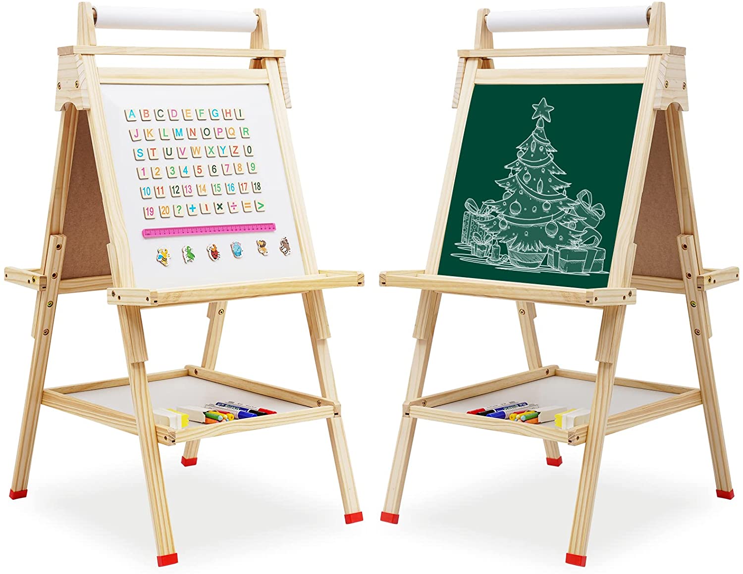 2 in 1 Kids Revolving Fluctuation Wooden Black White Board Easel Drawing 100cm 