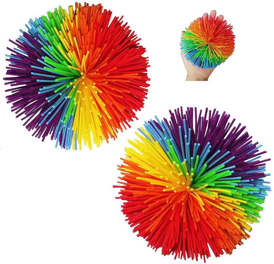 Aneco 6 pieces Monkey Stringy Balls Sensory Fidget Toy Stress Balls Rainbow Pom 