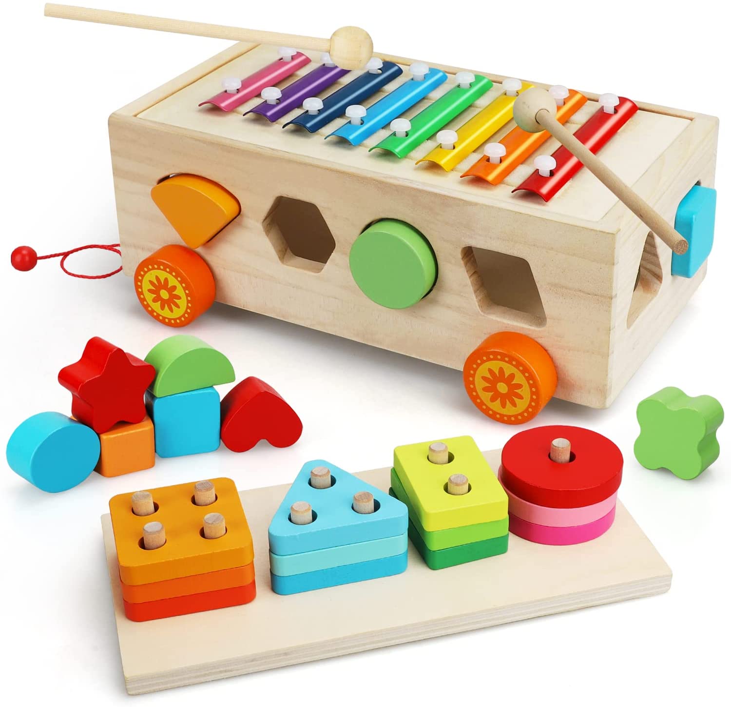 Wooden Montessori Stacking Toys Toddlers Number Shape Sorter Matching Toy 