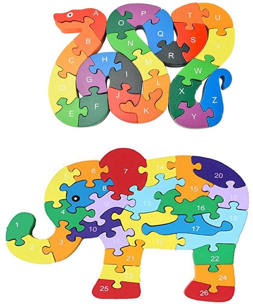 Snake puzzle educational wooden 26 pieces letters and numbers colore 13*19cm 