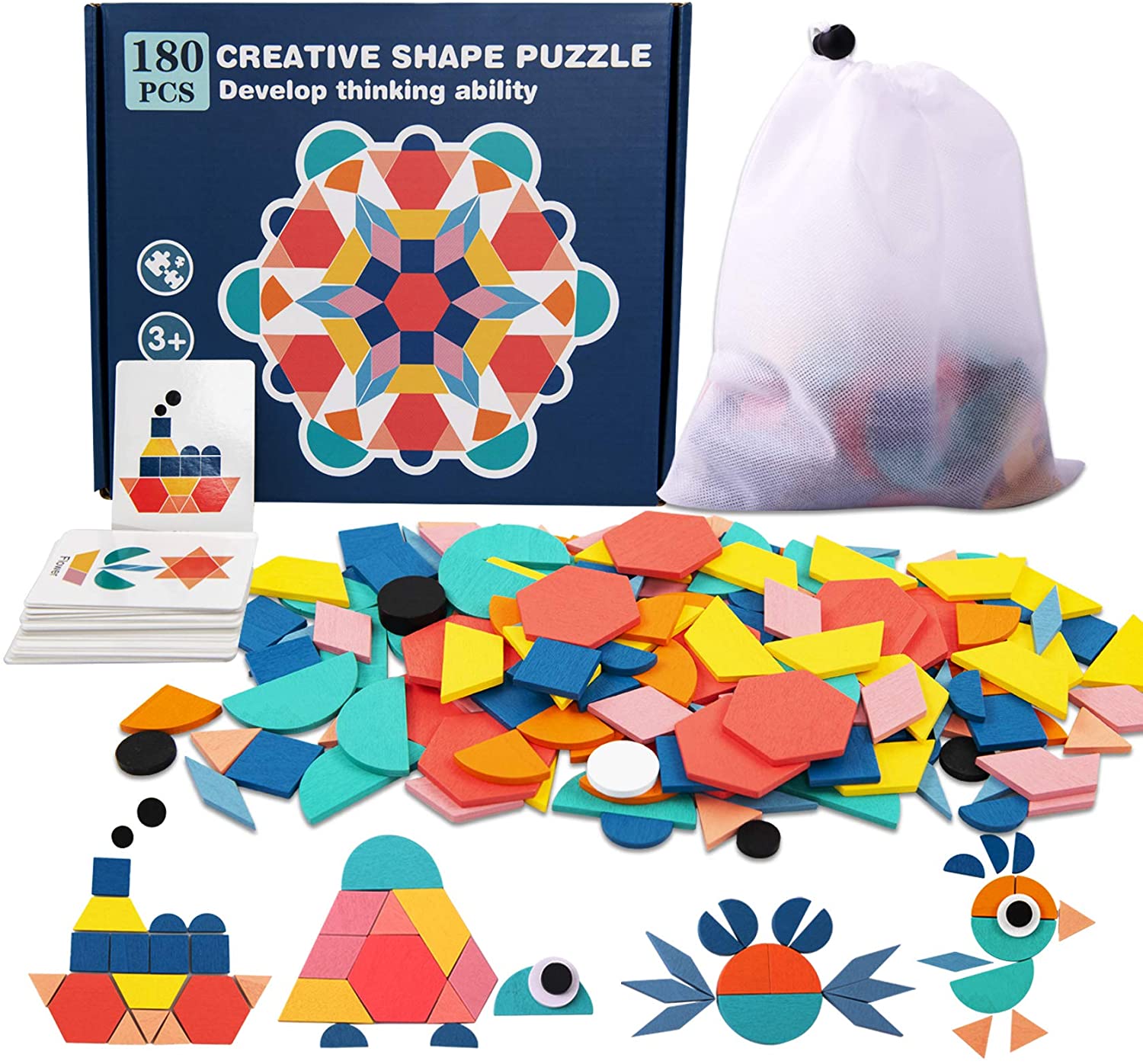 Montessori Toys Wooden Puzzles For Kids Box Creative Shape Materials 180Pcs Sets 