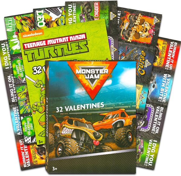 Monster Jam Classroom Valentines Cards for Boys and Girls 64pc