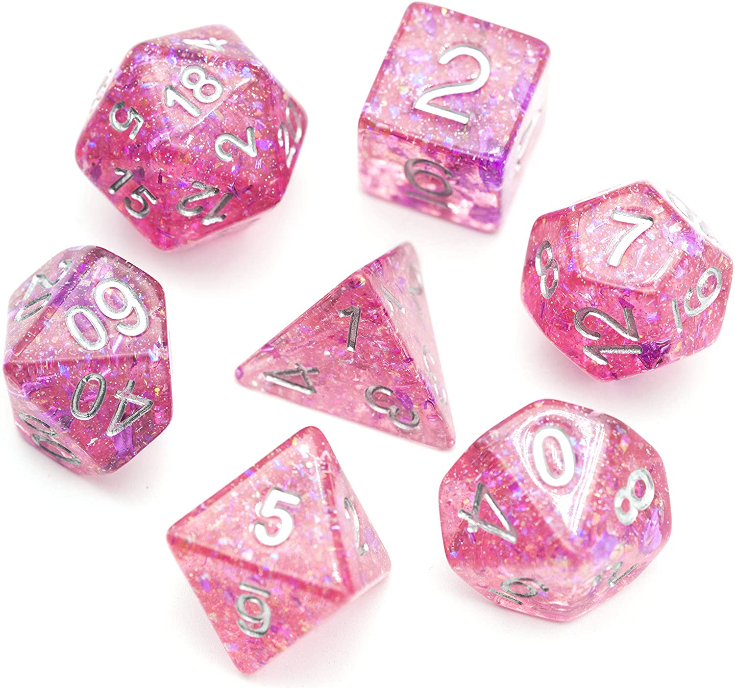 Pathfinder MTG,7-Die Set Role Playing Games Dice with Glitter Pink Blue Yellow Polyhedral DND Dice Set Rainbow Dice Series for Dungeons and Dragons RPG D&D 