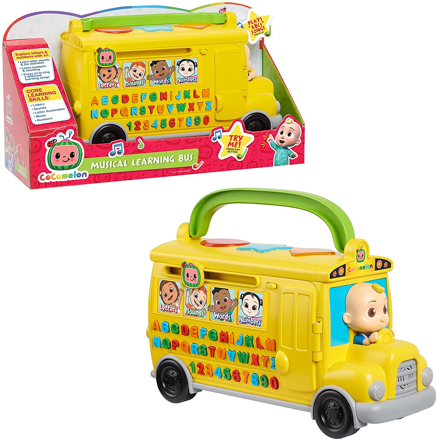 Cocomelon Musical Yellow School Bus With JJ Plays Wheels On The Bus 
