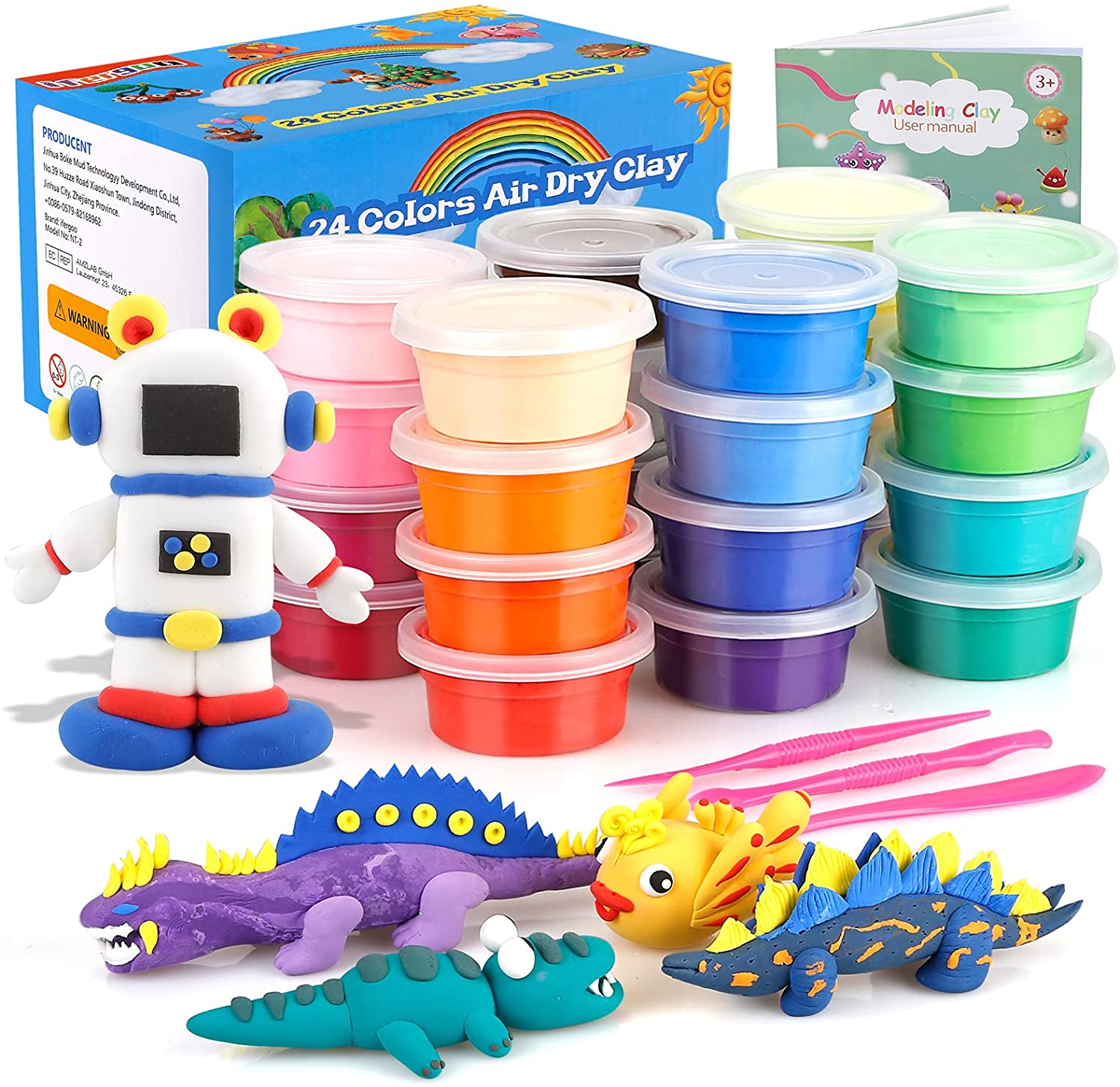 24 Colors Modeling Clay for Kids,with free tools and iFergoo Air Dry Clay Kit 