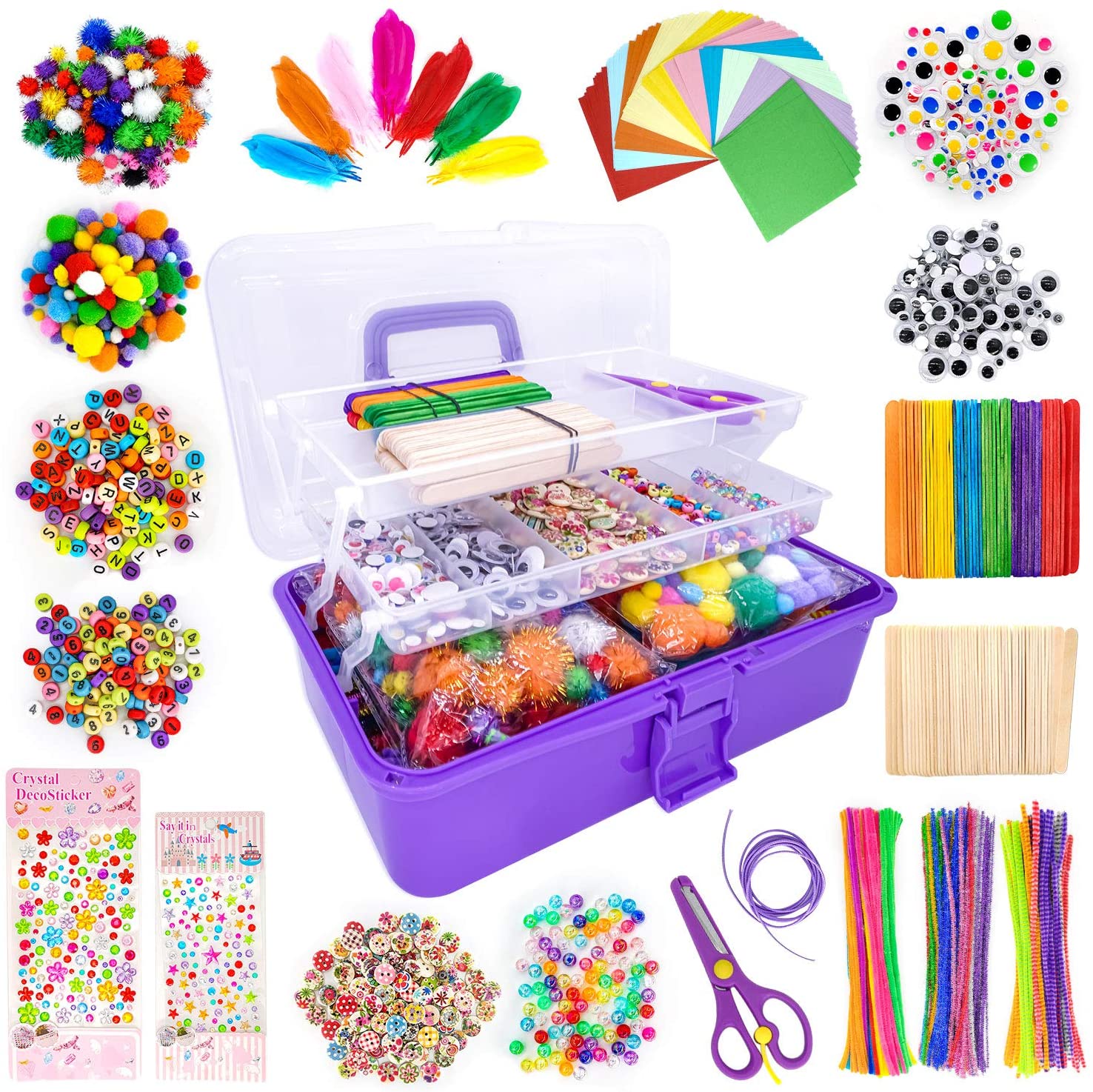 TUPARKA 1220 Pcs Arts and Crafts Supplies Set Includes Pipe Cleaners Pom Poms Buttons Wiggle Googly Eyes Buttons Sequins for Craft DIY Art Projects 