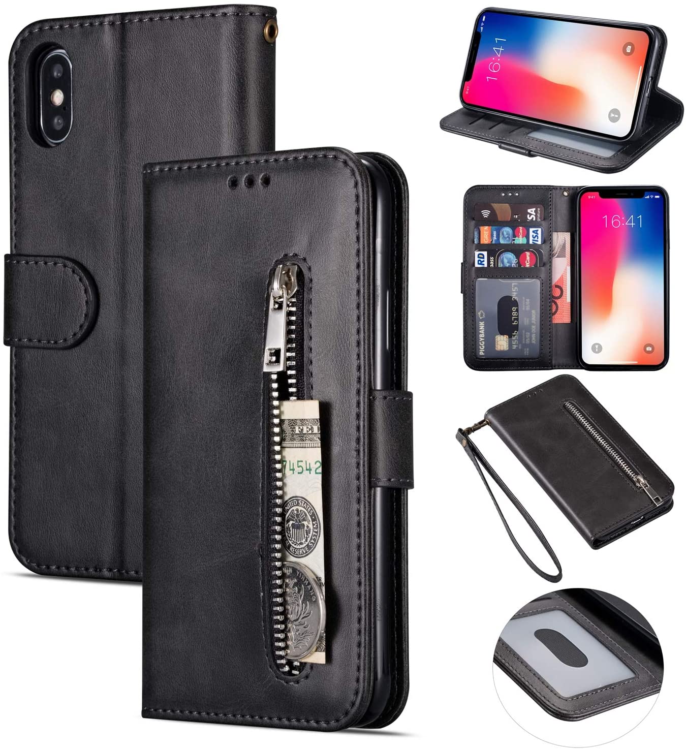 Zipper Wallet Case with Black Dual-use Pen for iPhone 6 Plus,Aoucase Money Coin Pocket Card Holder Shock Resistant Strap Purse PU Leather Case for iPhone 6 Plus/6S Plus 5.5 Dark Blue 